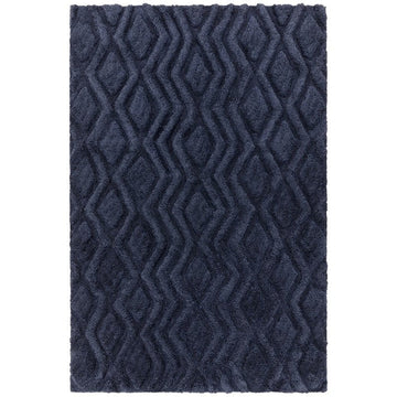 Harrison Modern Plain Hand-Carved Geometric Hi-Low Plush Soft Polyester Boho Shaggy Navy Rug-Asiatic Carpets-Rug Love - The Most Loved Rug Store